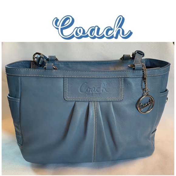 Coach Dusty Blue All Genuine Leather Shoulder Bag with Metal Hang Tag! - Picture 1 of 16